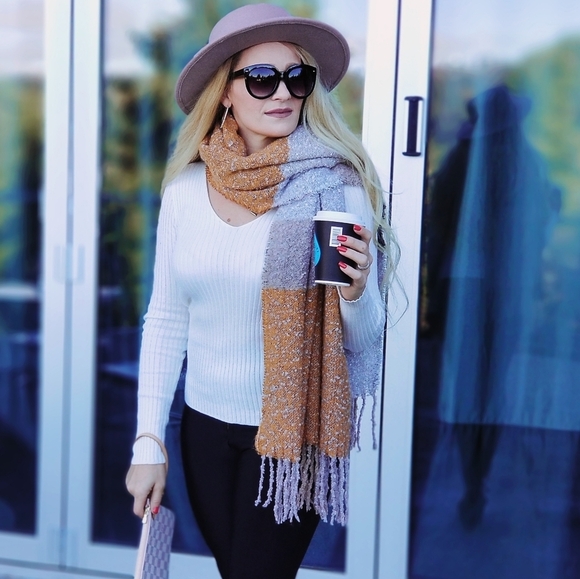 Womens Soft comfy Oversized Oblong multicolor Scarf with fringe gift fall winter - Picture 4 of 7